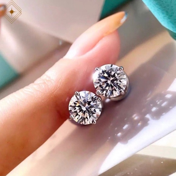 NEW 2 CARAT DIAMOND SILVER STUD EARRINGS - Picture 3 of 8